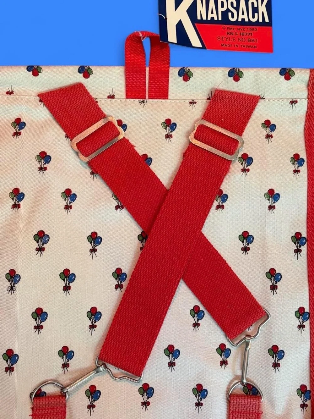1983 Red Ballon Print Canvas Knapsack Deadstock